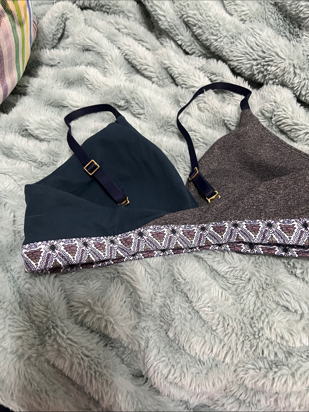 Athleta Reversible Bralette — Gray & Dark Teal with Patterned Trim - Picture 3 of 5